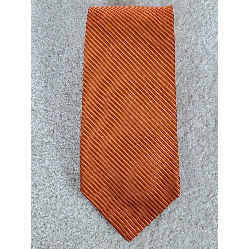 Salvatore Ferragamo Men's Neck Tie Orange Stripe‎ Pattern Silk 59